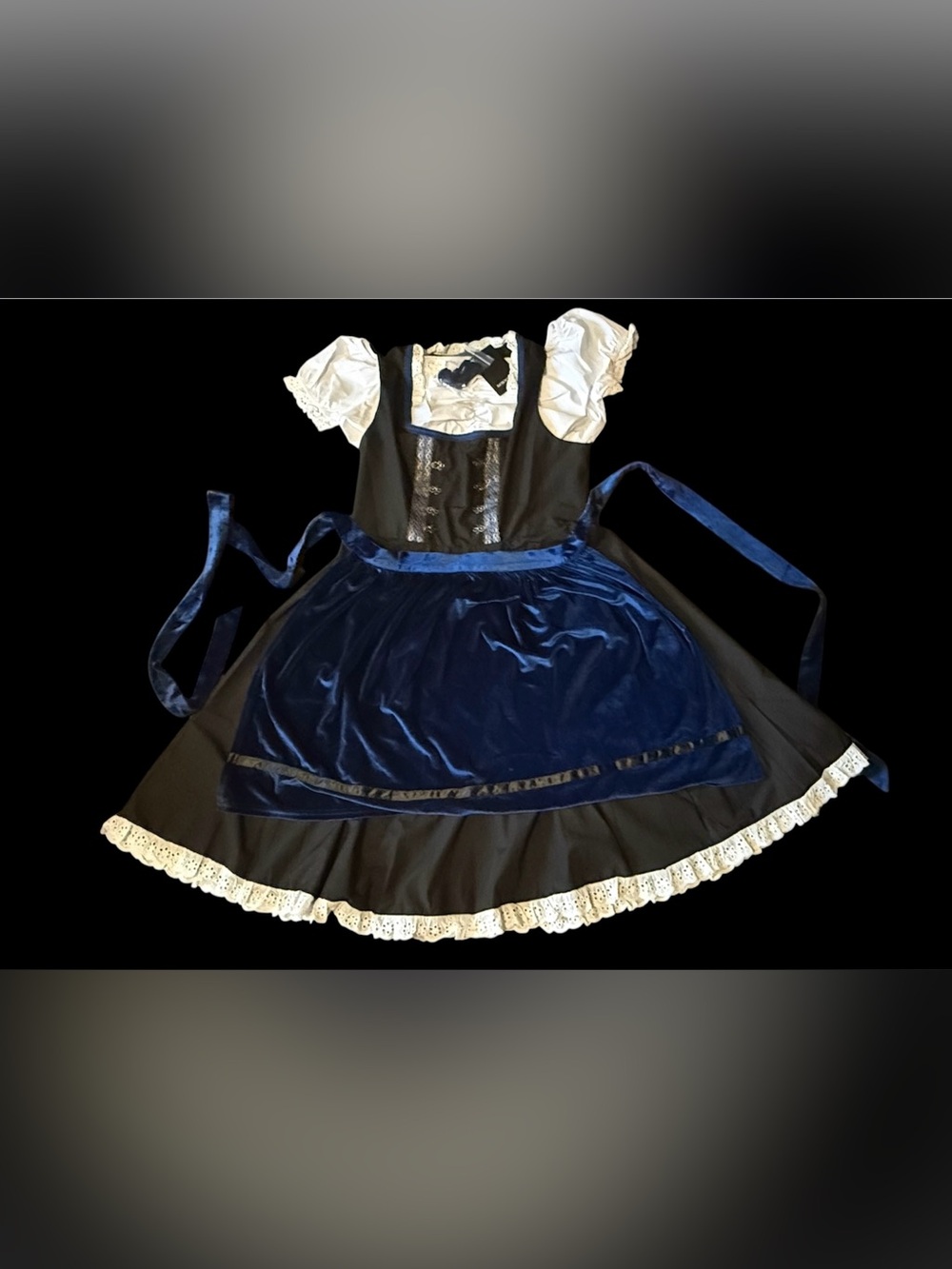 Classic Navy and Black Peasant Dress with Lace Trim